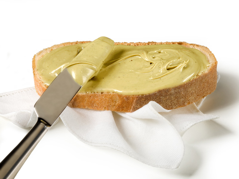 Pistachio butter on a slice of bread